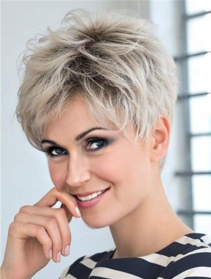 Boycuts Synthetic Stylish Blonde Capless Straight Short Wigs