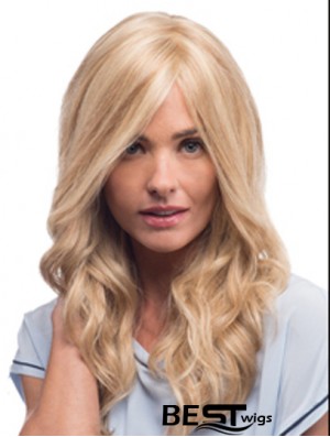 Mono Wigs With Remy Blonde Color Wavy Style With Bangs