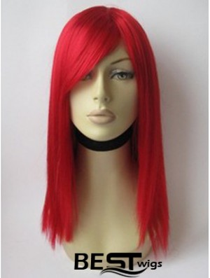 Red Human Hair Wig With Bangs Red Coulr Shoulder Length