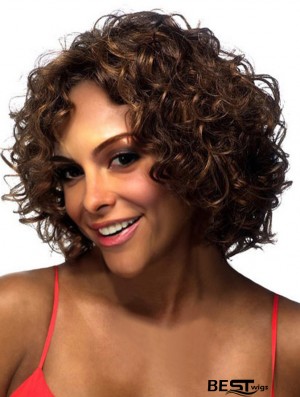 Layered Chin Length Brown Curly Online Petite Wigs