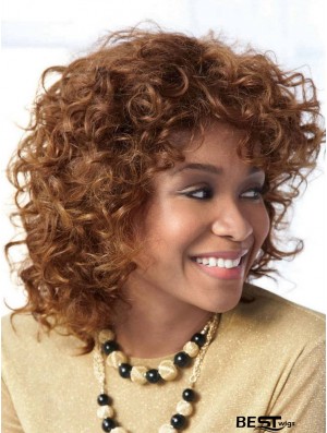 Affordable Auburn Shoulder Length With Bangs Curly Glueless Lace Front Wigs