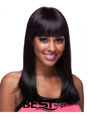 Long Black Yaki With Bangs Sassy African American Wigs