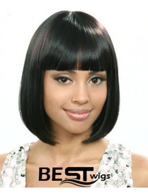 African American Short Wigs With Bangs Wavy Style Chin Length