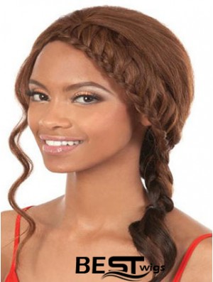 Shoulder Length Brown Wavy Without Bangs Soft African American Wigs