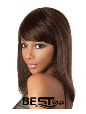 Shoulder Length Brown Straight With Bangs Beautiful African American Wigs