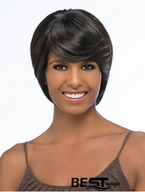 Chin Length Black Straight Bobs Flexibility African American Wigs