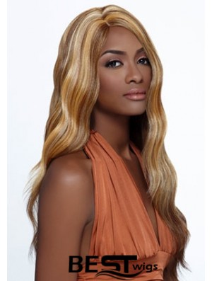 Long Blonde Wavy Layered Ideal African American Wigs