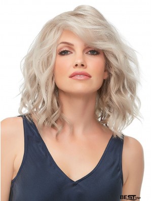 100% Hand-tied 12 inch Wavy Blonde With Bangs Wig