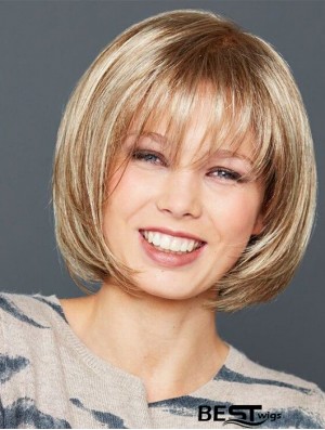 Straight Chin Length Blonde Bobs Synthetic Front Lace Wig