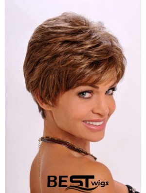 Synthetic Hair Wavy Style Auburn Color Cropped Length