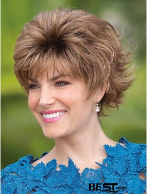 Capless Brown 6 inch Short With Bangs Synthetic Wigs