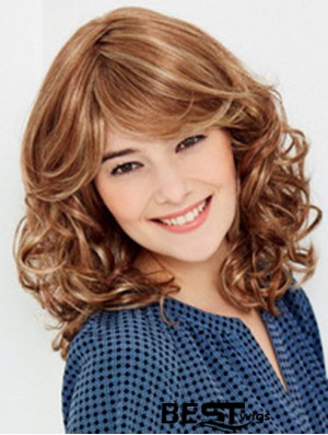 100% Hand Tied Shoulder Blonde Wavy With Bangs Short Synthetic Shaggy Wigs