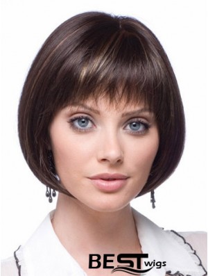 Cheap Synthetic Lace Wigs Chin Length Bobs Cut Brown Color