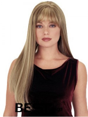 Straight With Bangs 26 inch Blonde Suitable Synthetic Wigs