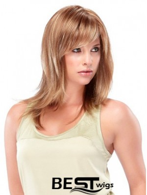 Blonde Shoulder Length Straight With Bangs Trendy Medium Wigs