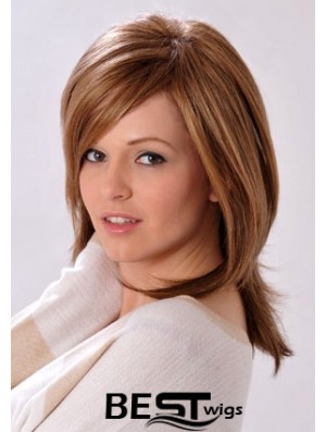 Shoulder Length Layered Straight Brown Convenient Synthetic Wigs