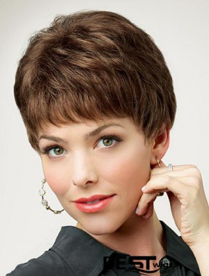 Stylish 8 inch Straight Brown Boycuts Short Wigs