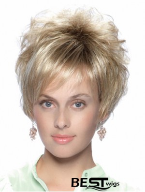 No-Fuss 8 inch Straight Blonde With Bangs Short Wigs