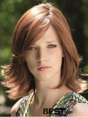 Fabulous Brown Shoulder Length With Bangs Straight Glueless Lace Front Wigs