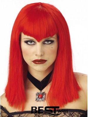 Straight With Bangs Shoulder Length Red Discount Lace Front Wigs