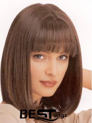 Ladies Wig Synthetic With Bangs Brown Color Straight Style