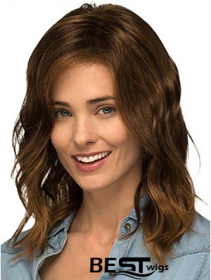 Without Bangs Brown Curly Shoulder Length 14 inch Popular Medium Wigs