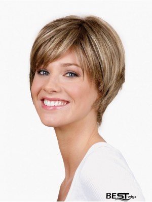 Straight Layered Capless 8 inch Blonde Short Synthetic Wigs Cheap