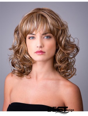 Synthetic Ombre/2 tone Curly 14 inch Capless With Bangs Long Hair Wigs