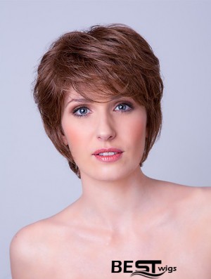 Synthetic Monofilament 8 inch Layered Straight Brown Ladies Short Hair Wigs