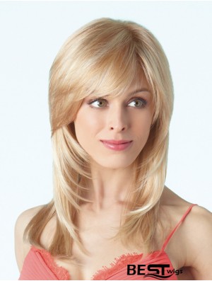 Durable Blonde Straight With Bangs Monofilament Long Wigs