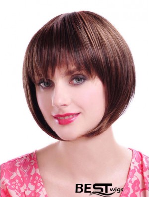 Capless Chin Length Straight Auburn Durable Bob Wigs