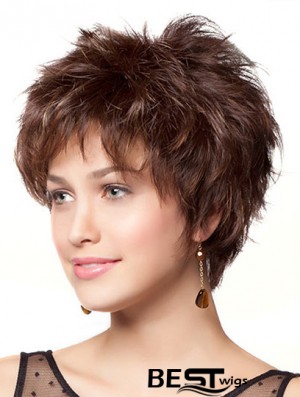 8 inch Durable Wavy Layered Brown Short Wigs