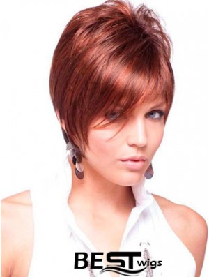 Cheap Real Hair Wigs Red Color Short Length Straight Style