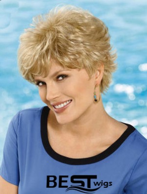 6 inch Cheap Wavy Layered Blonde Short Wigs