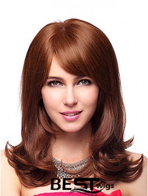 Shoulder Length With Bangs 20 inch Wavy Auburn Medium Wigs