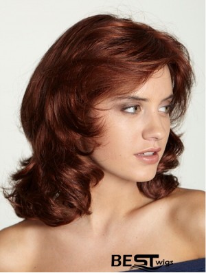 Shoulder Length With Bangs 15 inch Curly Red Medium Wigs