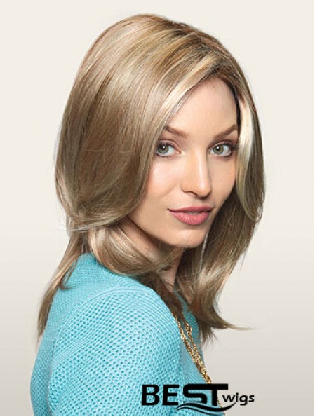 Comfortable Blonde Straight Layered Monofilament Long Wigs