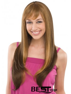 Fashionable Brown Straight With Bangs Capless Long Wigs