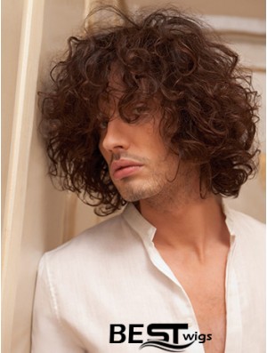 10 inch Remy Human Short Auburn Curly Capless Men Wigs