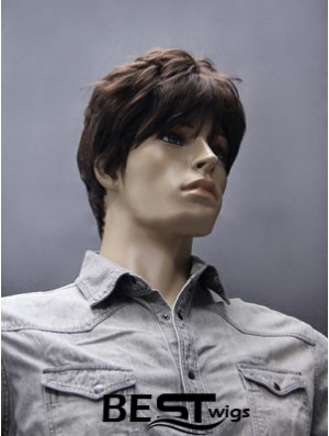 Synthetic Brown Straight Capless Short Mens Brown Wig