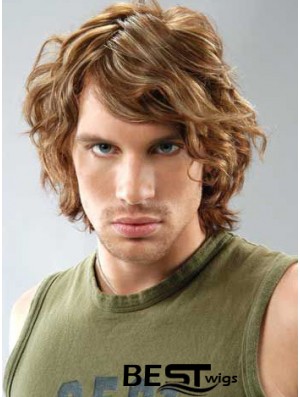 Lace Front Brown Remy Human Curly With Bangs Men's Wigs In UK