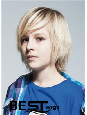 Straight Chin Length Blonde Remy Human Hair Capless Kids Wigs