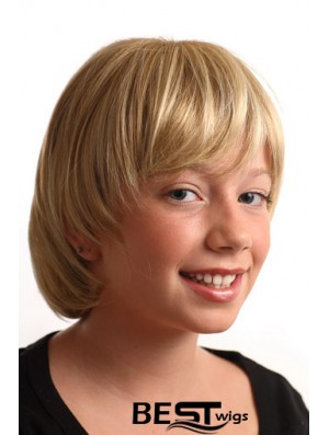 Straight Short Blonde Synthetic Capless Kids Wigs