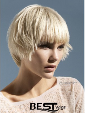 Monofilament Boycuts Short Straight 10 inch Platinum Blonde Convenient Fashion Wigs