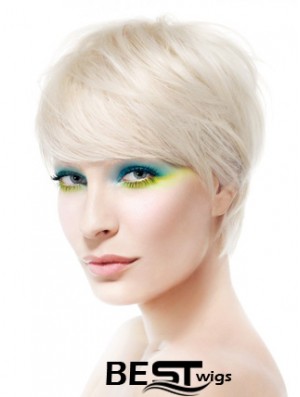 Lace Front Boycuts Short Straight 8 inch Platinum Blonde Soft Fashion Wigs