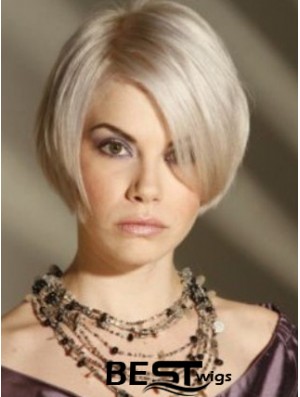 Capless Grey Short Straight 8 inch Platinum Blonde Amazing Fashion Wigs