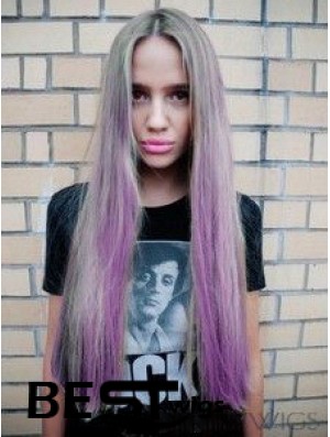 Fashionable Ombre/2 Tone Long Straight Without Bangs 28 inch Human Lace Wigs