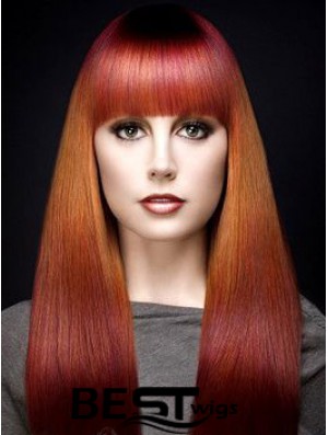 Popular Ombre/2 Tone Long Straight With Bangs 18 inch Human Lace Wigs