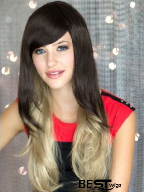 Good Ombre/2 Tone Long Wavy Without Bangs 22 inch Human Lace Wigs