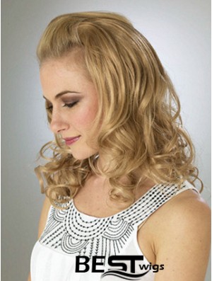 Shoulder Length Wavy Blonde Durable Synthetic Half Wigs